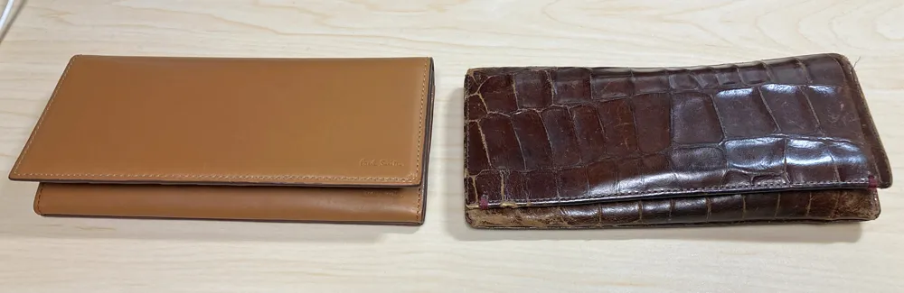 14年使用したわに革の財布と新品の牛革財布を比較、その１