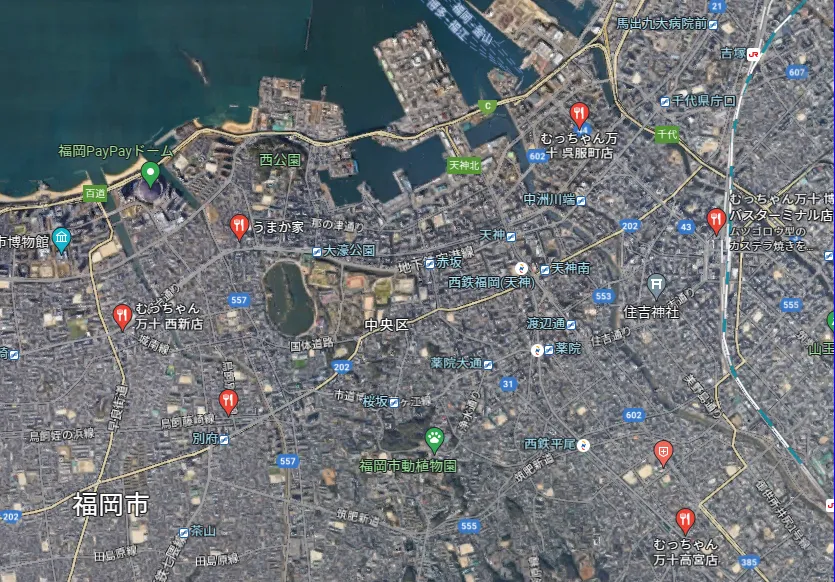 福岡県のむっちゃん万十のお店の地図