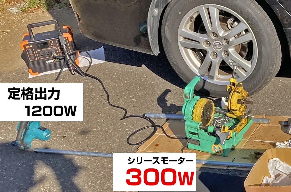 パイプマシンは300W、ポータブル電源は定格1200W