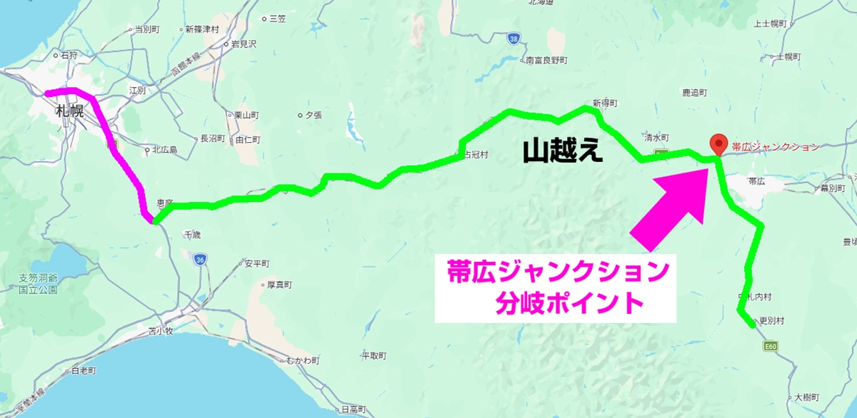 帯広ジャンクションが分岐ポイント